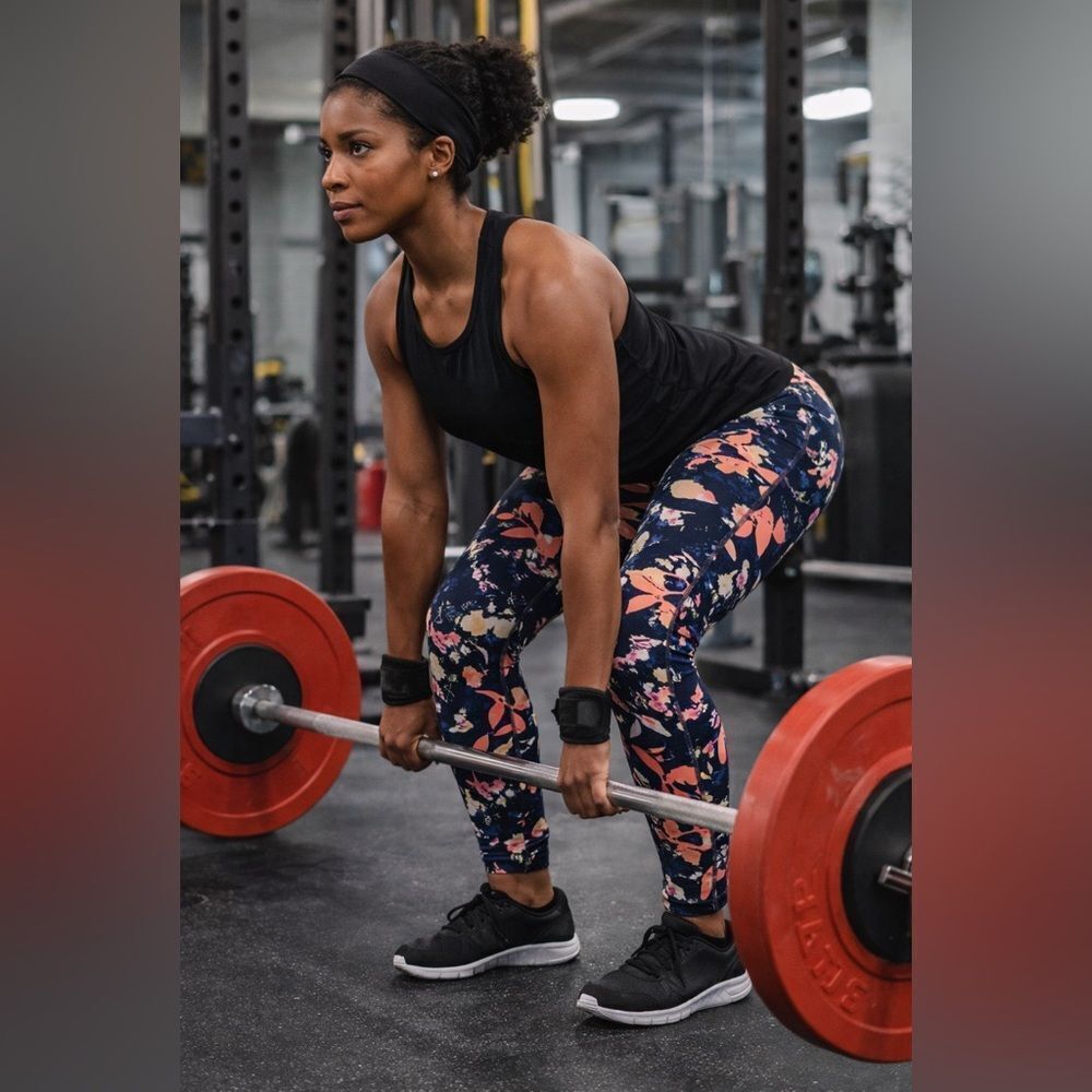 POP Fit High Rise Running Workout Yoga Tights Leggings Floral Design Sz Medium